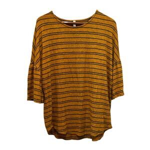 P & ROSE Brown Black Stripe Shirt Top Plus Sz 1X Soft Jersey Bell Sleeve NEW